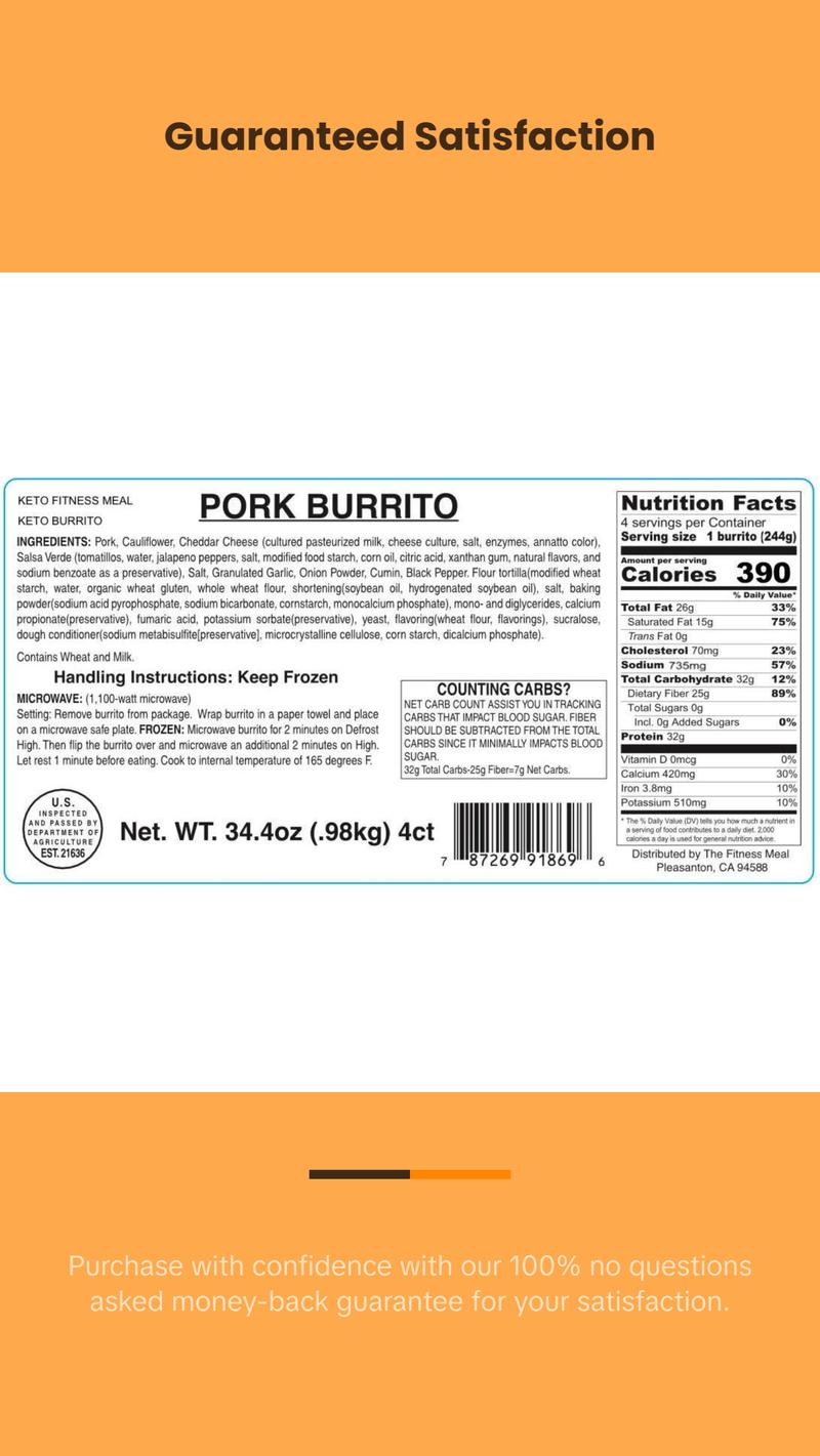 12 Keto Diet Burrito - Mix & Match Pork-Chicken-Steak $5.75 each Free Shipping