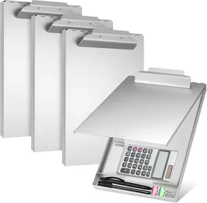 4 Pcs Aluminum Metal Clipboard with Storage, Letter Size Form Holder, 14'' x 9'' Silver for School Office Business Professionals