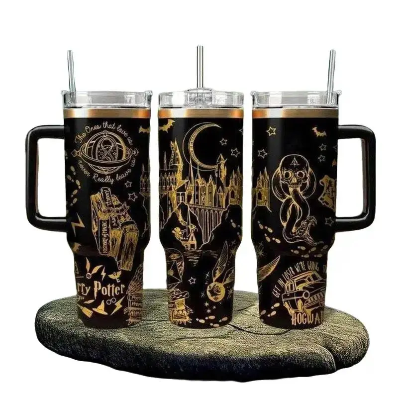 H Potter 40oz Tumbler Stainless Steel, With Handle – Magic Wizard Series Design, Perfect Gift for Fans Gift for Christmas