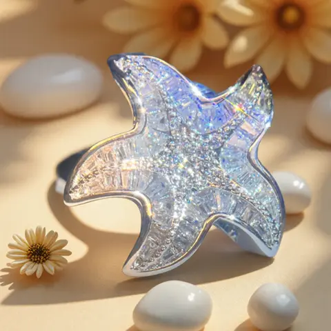 1 PC Chunky Bling Effect Hip Hop Style Starfish Zirconia Ring - Bohemian Unique Jewelry with Personalized Touch, Summer Beach Vacation & Wedding Accessory, Perfect Gift for Ladies