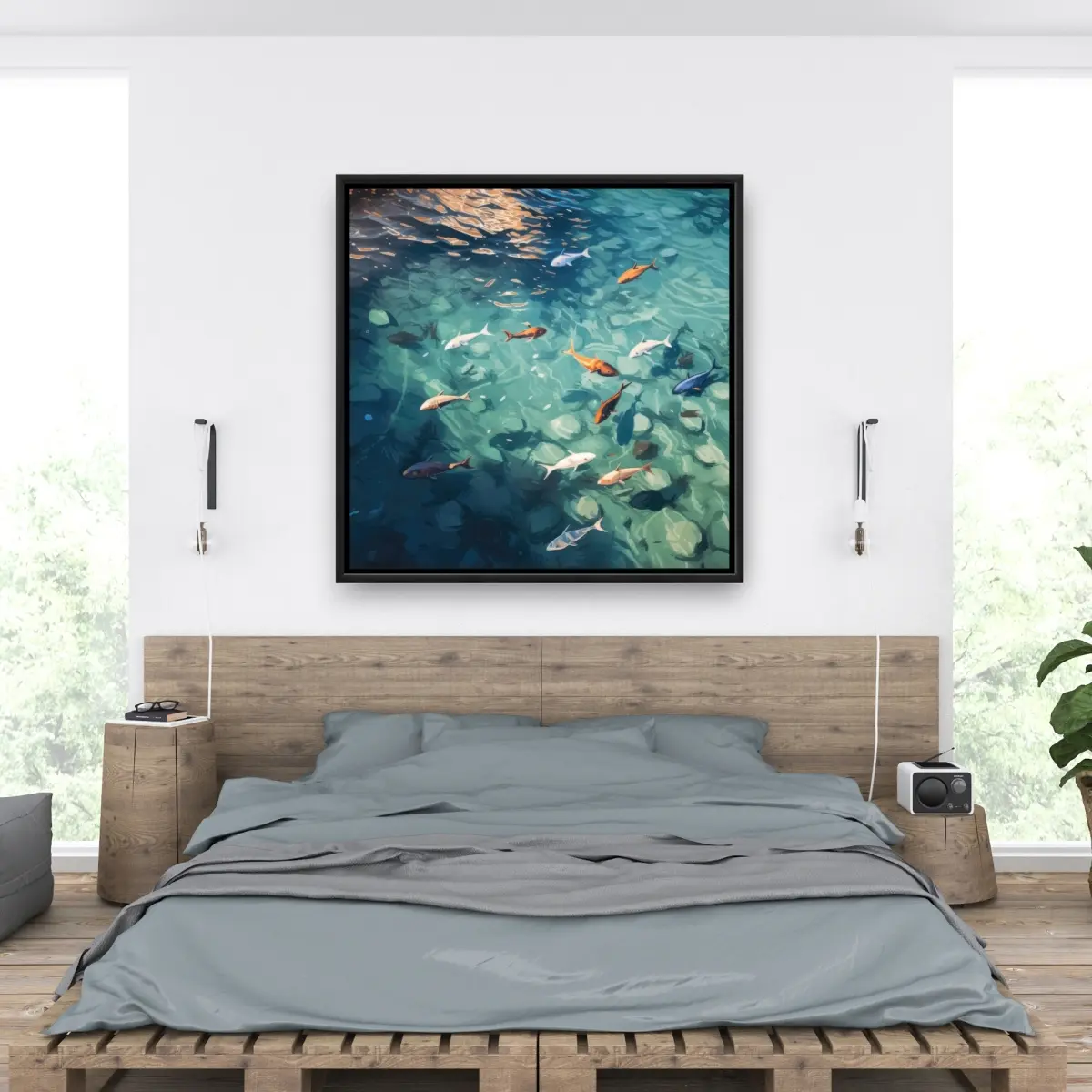 Pictorem C1FC3636N3TSJS 36 x 36 in. Caustic Fish - Beige Framed Canvas Wall Art for Stylish Home Decor