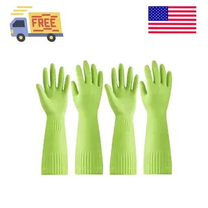 Rubber-Gloves Dishwashing Gloves for Cleaning-Kitchen - 2 Pairs Long Household Cleaning Gloves