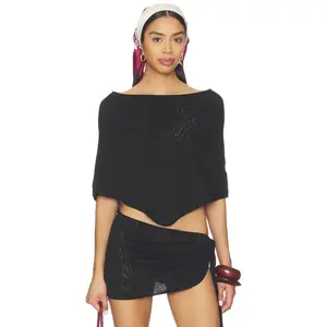 Frankies Bikinis Scout Knit Poncho in Black