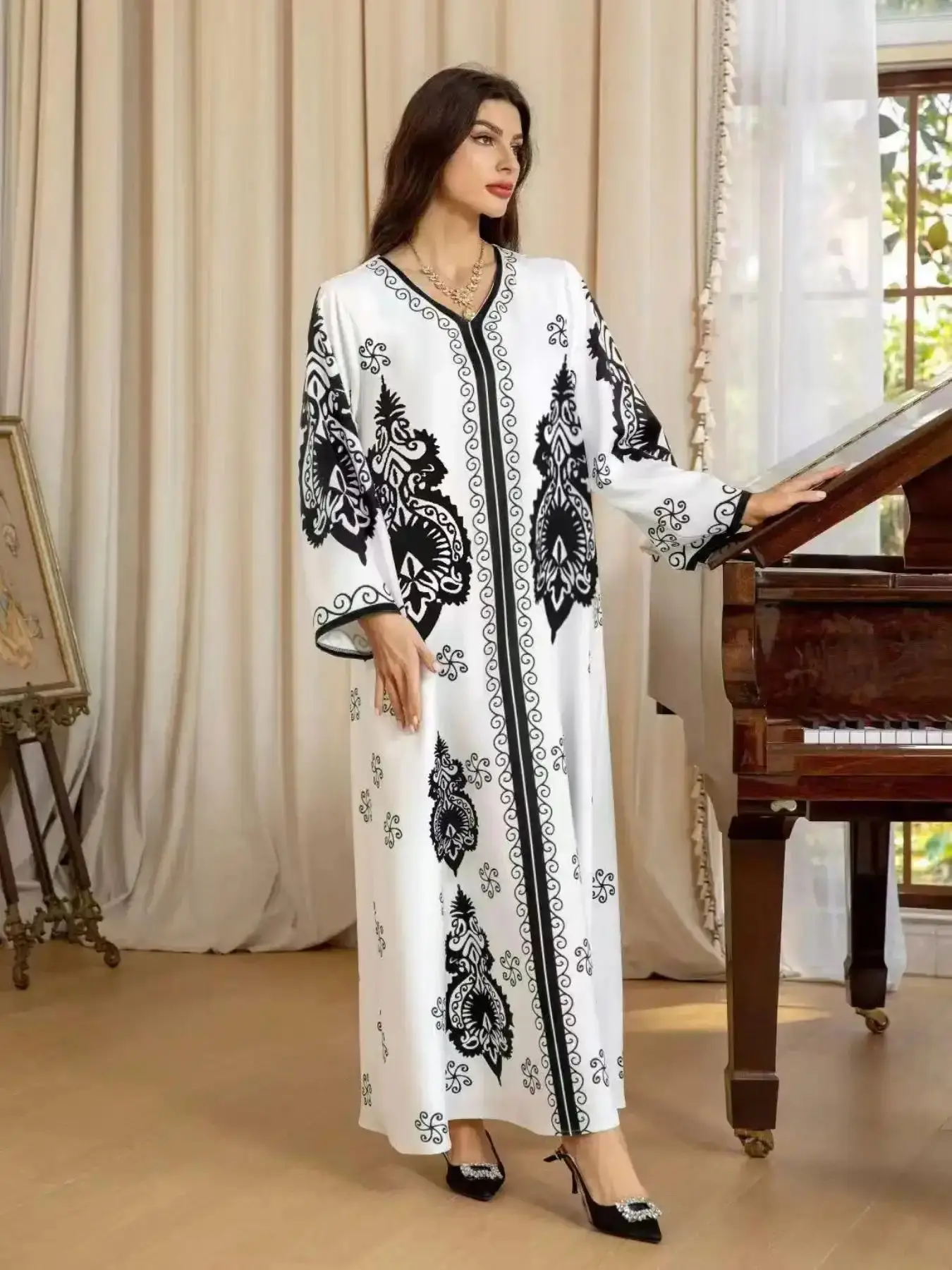 Graceful Middle Eastern Digital Print Long Robe Everyday Outfits, Elegant Muslim Evening Dress for Women, Modest Style Clothes, Modesty Clothing, Dresses, Islamic Perfect for Casual Wear & Special Occasions, Top Quality