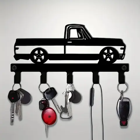 1pc Vintage Truck Key Holder - Heavy-Duty Cast Iron Key Organizer, Metal Organiser Hook, with Garage Door Design, Space-Saving Entryway, Garage Decor - Easy Installation for Car Keys, Hats - Farmhouse, Industrial Home Decoration & Decorative Hooks