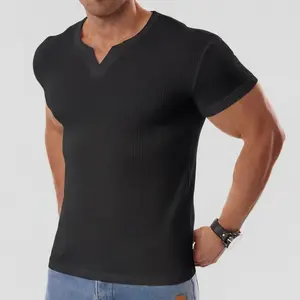 STREVATE Men's Slight Drop Shoulder V-Neck Tee, Waffle Knit Texture, Soft Stretch