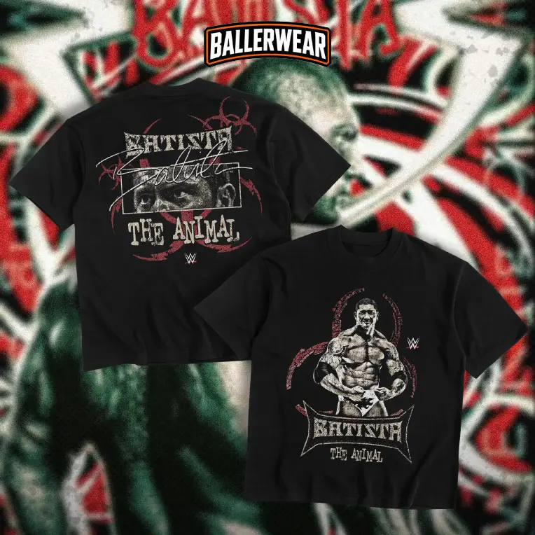 BALLERWEAR Batista The Animal Heavy Cotton Shirt WWE Tshirt Wrestling Deacon Batista Fan Apparel Menswear Direct-to-garment Breathable Printing