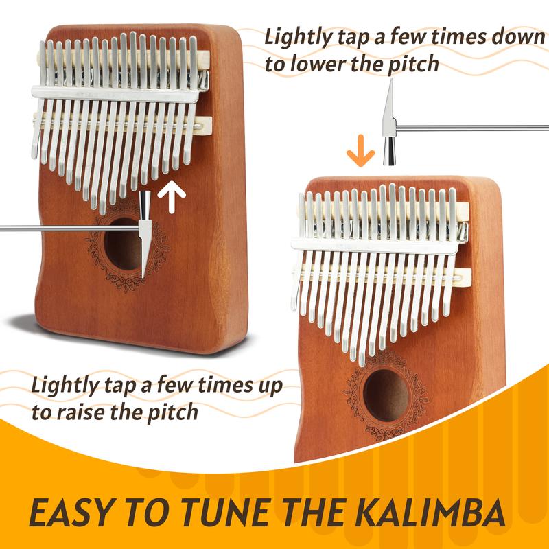 Kalimba Thumb Piano 17 Keys, Portable Mbira Finger Piano Gifts for Kids and Adults Beginners Wood