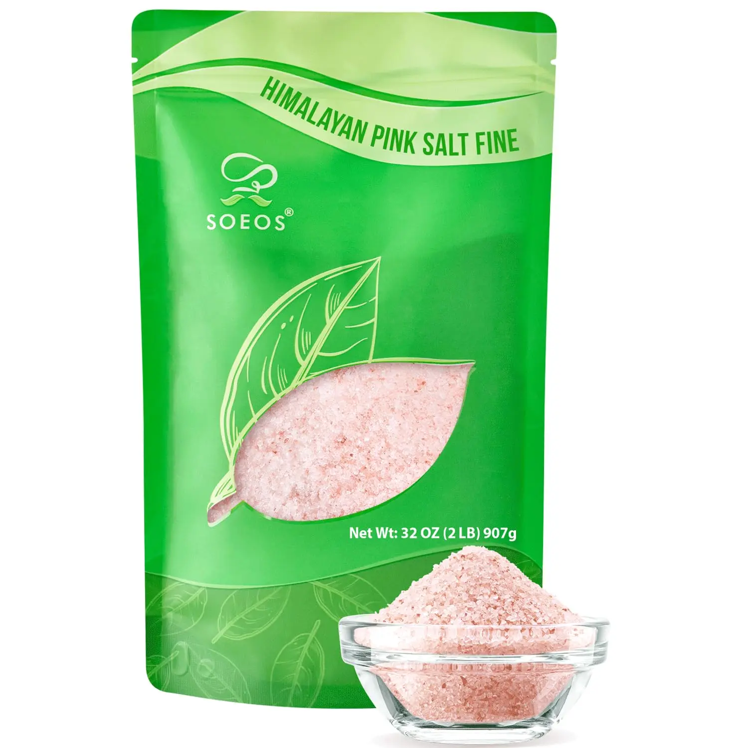 Soeos Fine Grain Himalayan Pink Salt 2lbs, Non-GMO, Kosher Salt, Rock Salt for Grinder Refill Flavor Savory