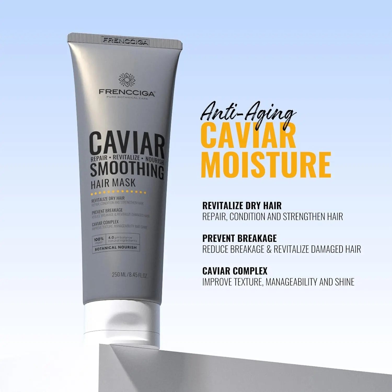 FRENCCIGA Caviar Hair Mask, Triple Action Hair Revival: Caviar Nutrition, PCA Bond Repair, and 6 Botanical Oils,Anti-Aging Replenishing Moisture, Nourishing & Hydrating Dry Hair, Frizzy Hair， 8.45 FL.OZ 250ML