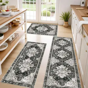 Boho Kitchen Rug Sets 3 Piece with Runner Non Slip Kitchen Rugs and Mats Washable Kitchen Mats for Floor Thick Kitchen Floor Mat Carpet Runner Rugs for Hallway Laundry Holiday Decor