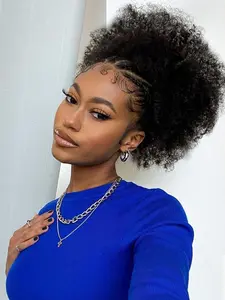 Full Lace Afro Puff Cornrow Braided Wigs for Women, Knotless Braids Short Wig with Baby Hair, Synthetic Braided Lace Wigs for Party, Daily Use, Synthetic Curly Wigs