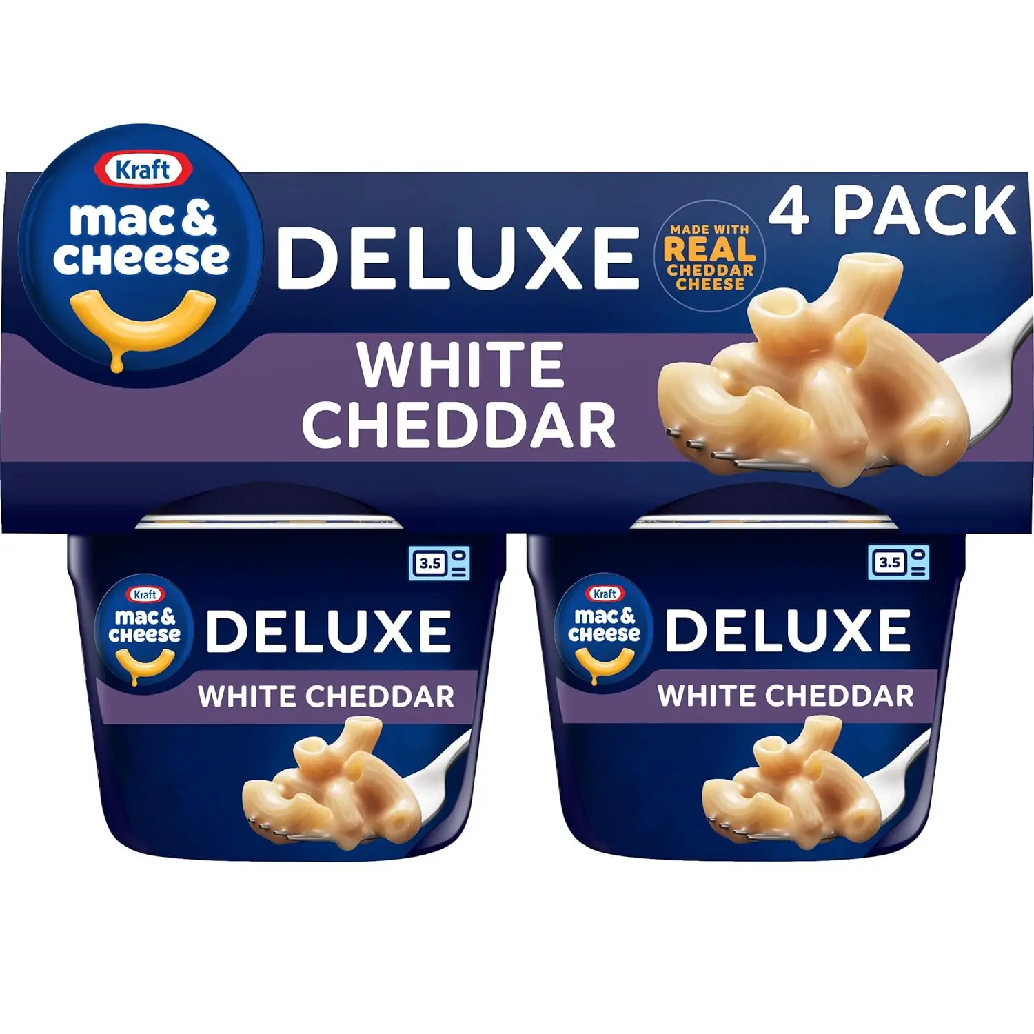 Kraft Deluxe White Cheddar Mac & Cheese Macaroni and Cheese Dinner, 4 ct Pack, 2.39 oz Cups