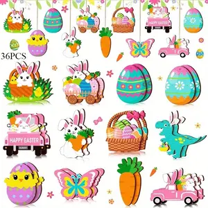 24-Piece Easter Spring Wooden Decorations, Vintage Style Chick & Dwarf Cutout Hanging Ornaments, Perfect for Egg Hunts, Classroom, Home Decoration