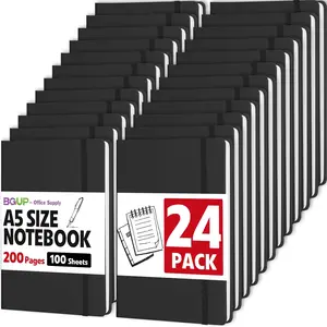 24 Pack Lined Journal Notebook for Work, 200 Pages, Medium 5.5 in x 8.3 in, A5 College Ruled, Hardcover Journaling Notebooks for Writing, Note Taking, Fit for Business Work School  (Black)