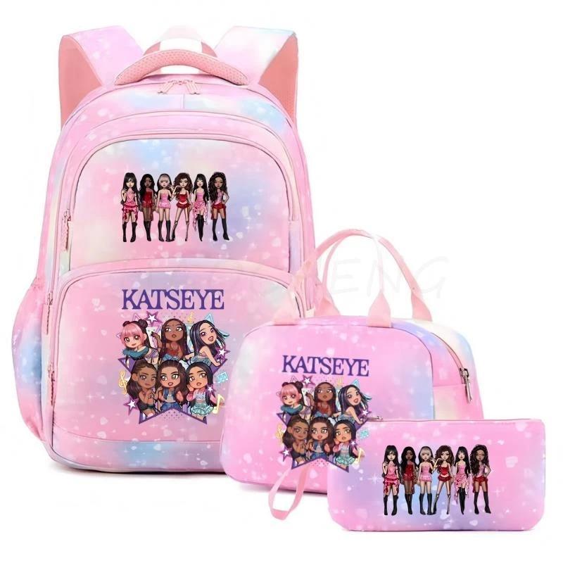 mochila Katseye Backpack Women 3 Pcs/Set Student SchoolBag  Large Capacity Outdoor Travel Bagpack Cartoon Students School Bag