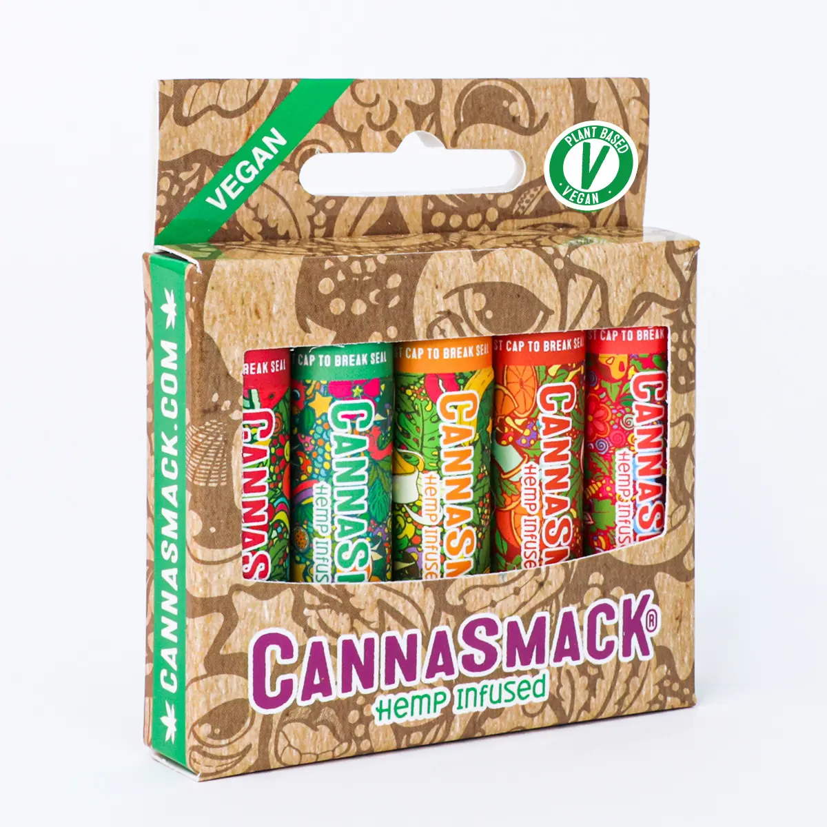 CannaSmack Vegan Lip Balm - 5 Flavors Bubblegum, Passionfruit, Banana, Orange, & Watermelon - Soothe, Moisturize, Hydrate, Protect, & Nourish Dry Chapped or Irritated Lips - Made with Plant-derived Waxes, Natural, & Botanical Ingredients Lip Moisturizer