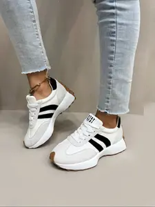 Women's Fashion Thick Sole Sneakers, Trendy Walking Sneakers, Breathable Walking Shoes, Comfortable Support, Casual Textile Fabric, Rubber Outsole, All Seasons Wear