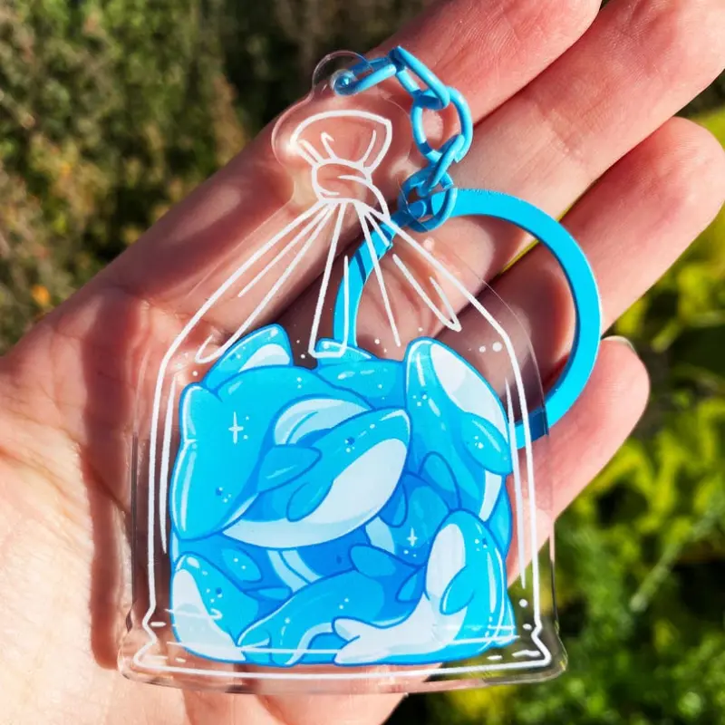 Candy Shark Bag Keychain - Acrylic Keychain - Bag of Gummy Sharks - Blue - Ocean Aesthetic - Sea Creatures - Watercore