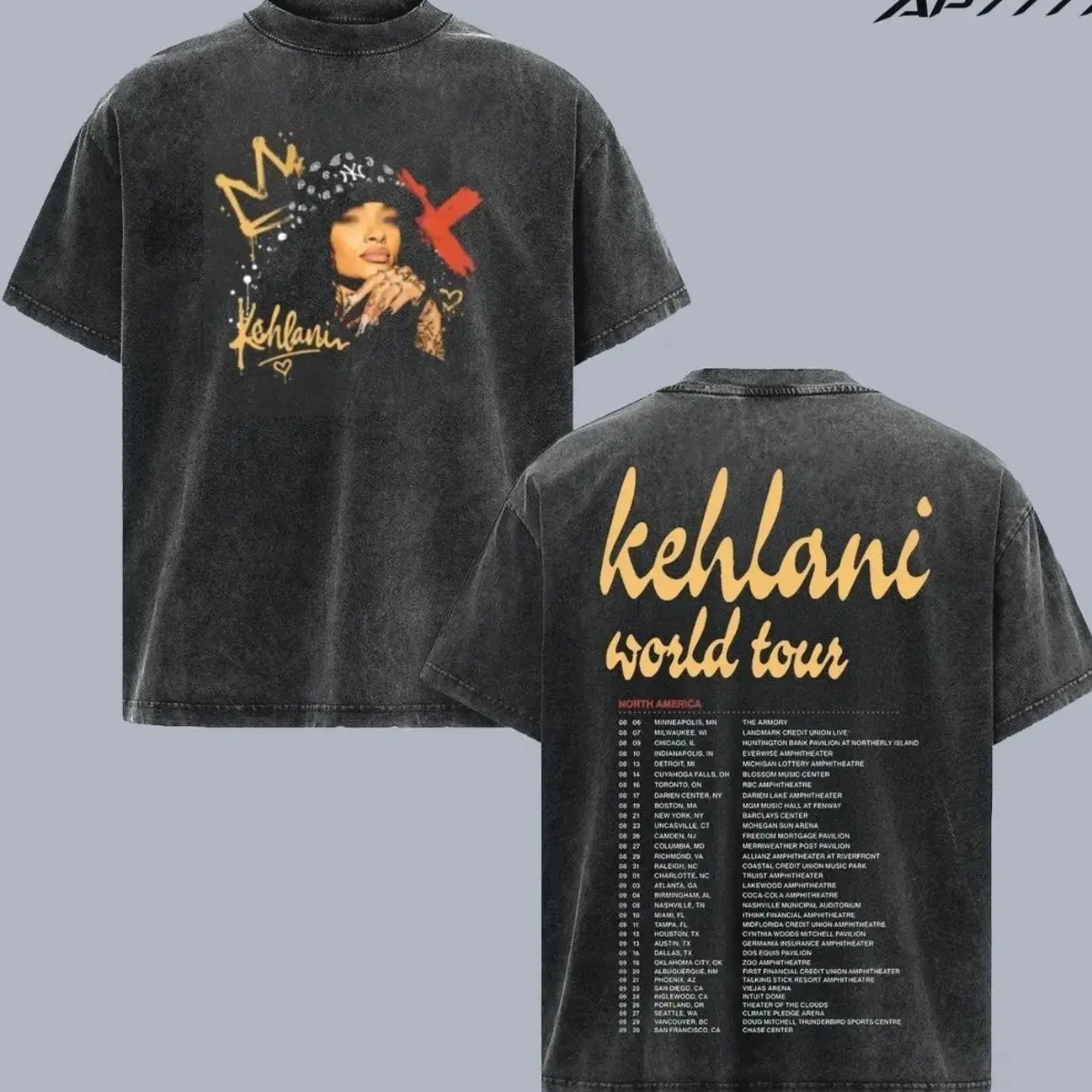 Kehlani World Tour 2026 Vintage Washed T Shirt, R&B Music Graphic Tee, Double Sided Concert Tour Shirt, Retro Singer Merch, Oversized Heavyweight Unisex Streetwear Tee, Soft Cotton Fan Gift Apparel J3A
