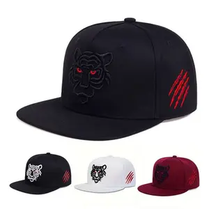 Embroidered Baseball Cap with Flat Brim Tiger Design Unisex Casual Versatile Hip Hop Hat Acrylic Material for Everyday Wear