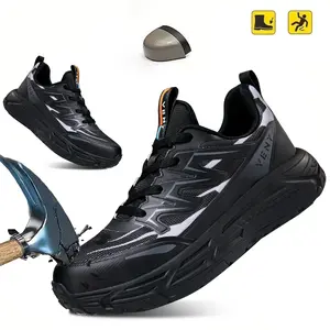Men’s color‑block letter‑print steel‑toe athletic shoes—lightweight, breathable, comfortable; work safety shoes with impact‑resistant soles and puncture protection for everyday wear.