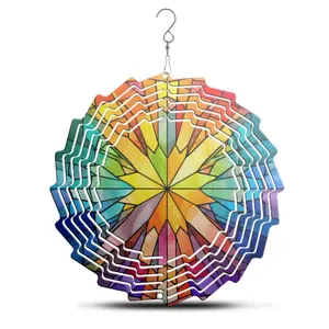 RainCity Handcrafts Rainbow Stained Glass Style 8 Inch Aluminum Wind Spinner With Glass Crystal Sun Catcher