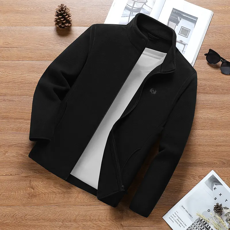 Men's Stand Collar Jacket Spring And Autumn Casual Zipper Cardigan Coat Simple Long Sleeve Menswear Black Color Stylish Classic Tops Beige Plain