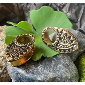 PAIR Tribal Filigree Gold Plated Copper Tunnel Ear Spreaders Plugs Gauges