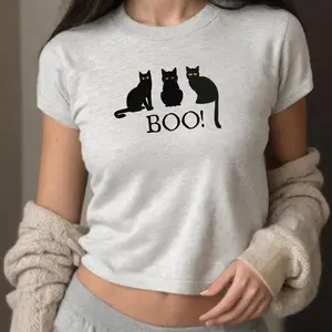 [Sale off up to 50%] Cat Boo Baby Tee, Halloween Cats Baby Tee Y2K, Black Cat 2K Baby Tee, 90s, Teenage Girl Gifts, Gift for Teen Girl, Spooky Shirt