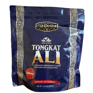 Cafe Divina Tongkat Ali Performance Enhancing Coffee Infused With 100% Organic Reishi 20 Sachets 210mg Reishi Per Serving 14.8 oz 20 Servings Natural Energy Boost for Adults - Beverage Beans Taffy Creamer - Healthy