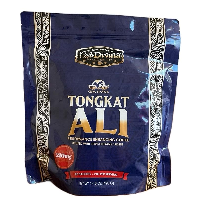 Cafe Divina Tongkat Ali Performance Enhancing Coffee Infused With 100% Organic Reishi 20 Sachets 210mg Reishi Per Serving 14.8 oz 20 Servings Natural Energy Boost for Adults - Beverage Beans Taffy Creamer - Healthy