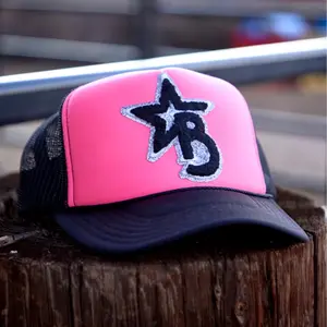 Hot Pink & Black Trucker Hat With Cattle Brand