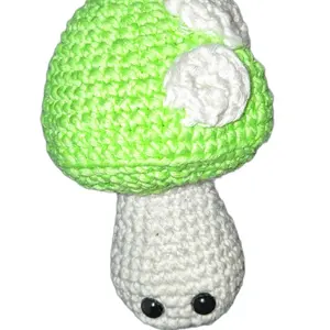 Green Crocheted Amigurumi Mushroom Toadstool Keychain - Glow in the Dark