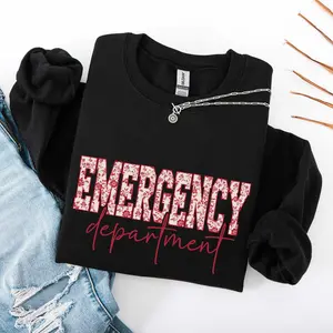 Floral Emergency Department  T-Shirt / Sweatshirt / Hoodie , Emergency Nurse, Emergency Shirt, ER Nurse, ER Department Cotton Crewneck