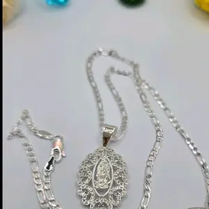Virgin Mary beautiful necklace clear stone's silver-plated gold-plated 22"inches Pendant Amulet