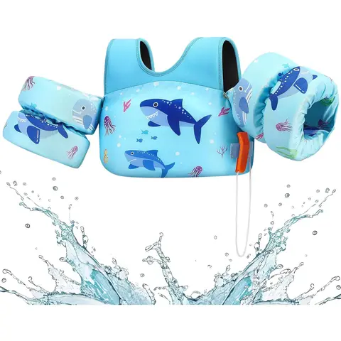 Non-Inflatable Fish-Theme All-Seasons Kids Pool Floater Swim Vest, Unisex 3+ Years, 30-70 lbs/90 lbs, Adjustable Straps, High-Density Foam Buoyancy, Rip-Resistant Nylon Fabric, Stays Bright (Adult Supervision Required)
