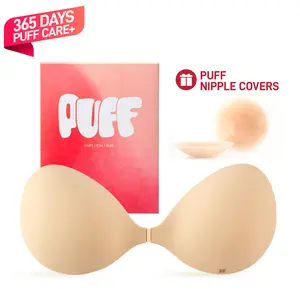 PUFF BODY Sticky Bra – No.1 Push-up Sticky Bra, Waterproof & Sweat-proof Invisible Bra, Reusable Silicone Adhesive Bra for Women, Includes Storage Board & Replaceable Pads