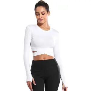 Short Sleeve Crop Tops for Women Tummy Cross Fitted Yoga Running Shirts Gym Workout Cropped Tank Tops