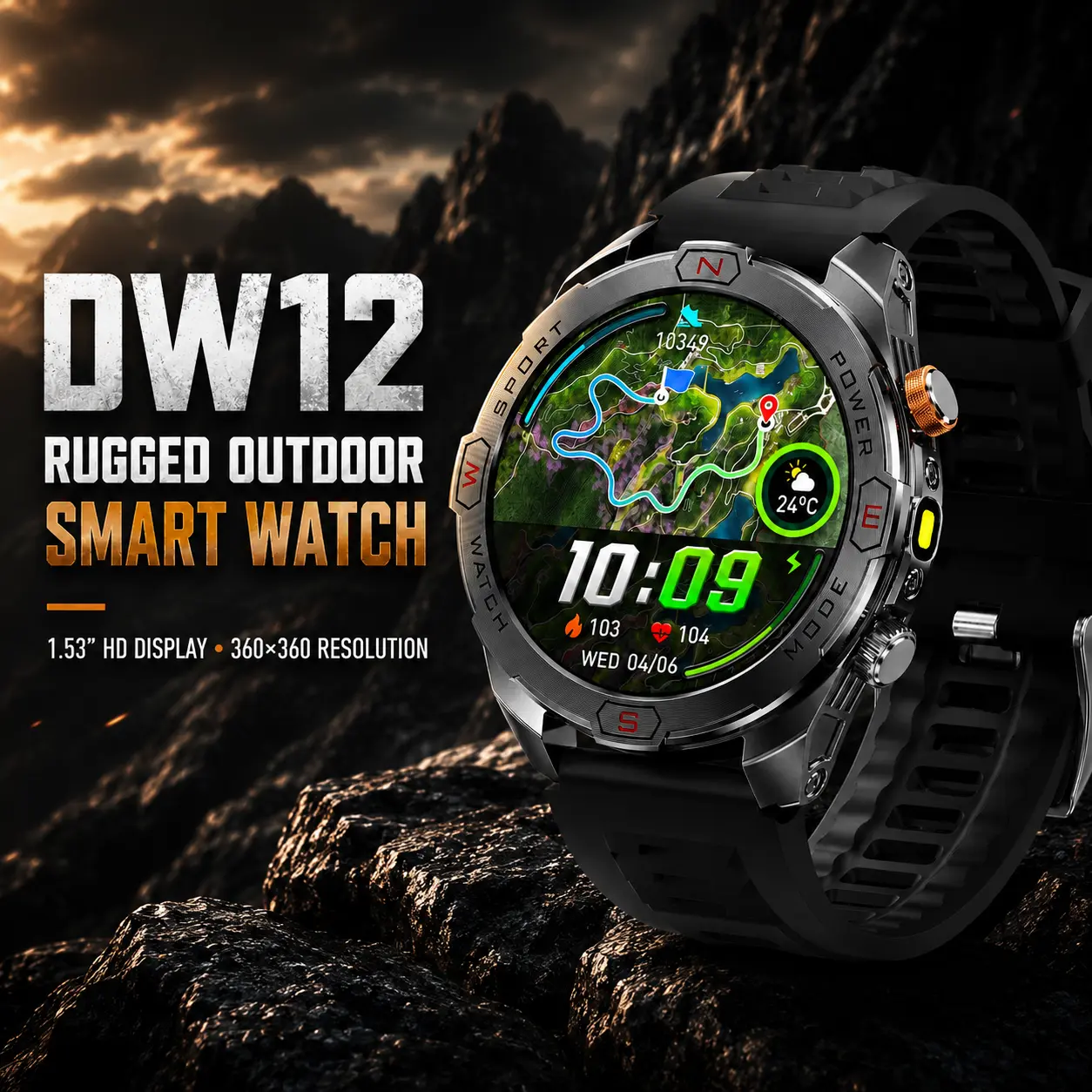 Aetow DW12 Rugged Smart Watch for Men, 1200mAh Battery, Bluetooth 5.3 Calling, 1.53" HD Display, 100+ Sports Modes, IP67 Fitness Tracker