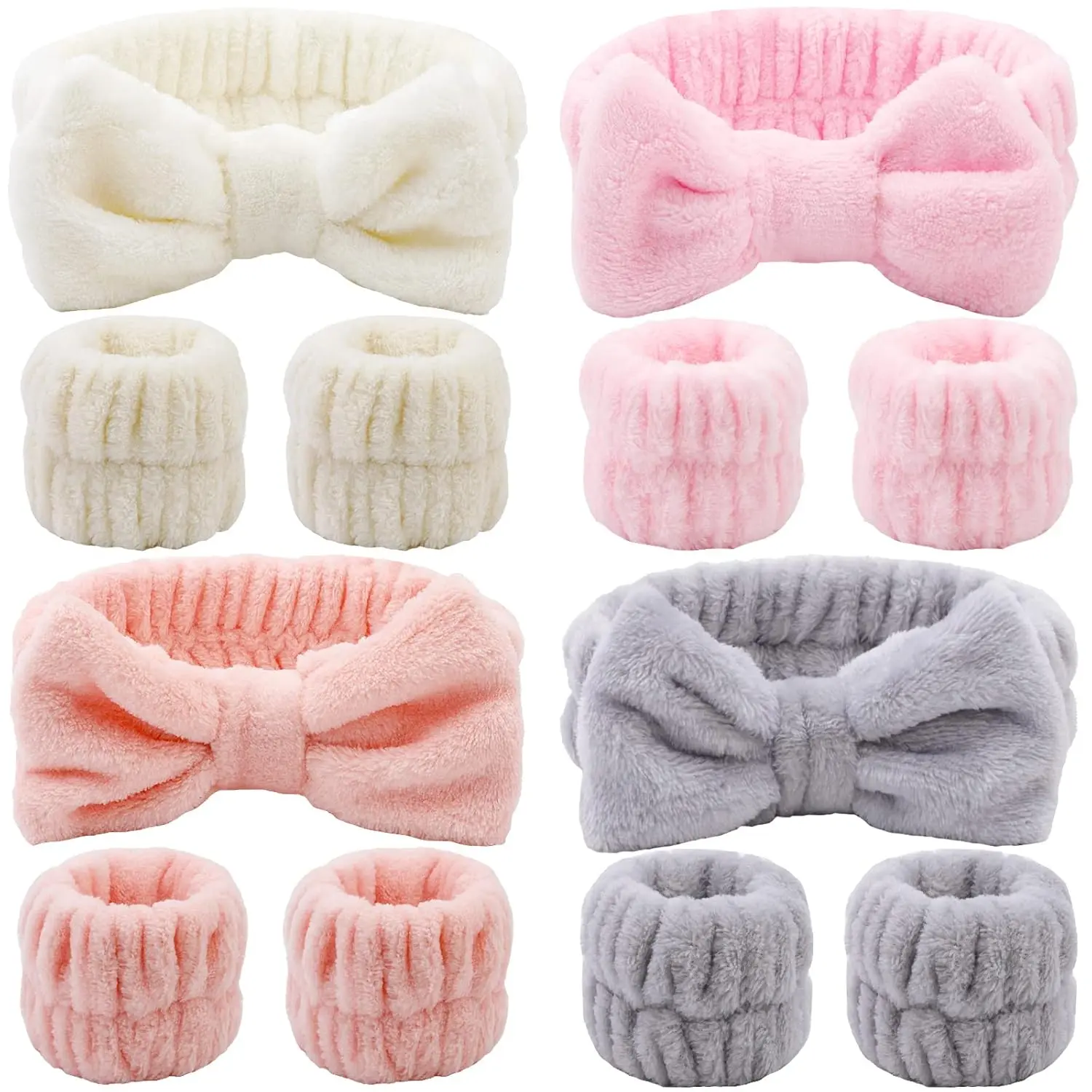 12 count Microfiber Makeup Headbands and Wristbands Set for Women & Girls - Soft Elastic Bow Headbands with Highly Absorbent Wristbands for  Washing, Shower, Skincare & Gifts