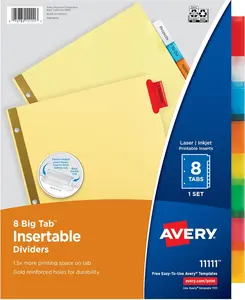 Avery 8-Tab Binder Dividers, Insertable Multicolor Big Tabs, 1 Set