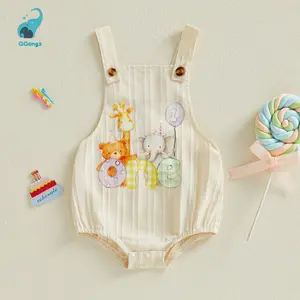 Baby First Birthday Romper Animal Letter Print Sleeveless Bodysuit Infant Boys Girls Overall Jumpsuit
