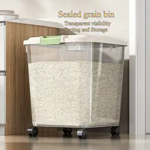 110 LB Airtight Flour Rice Storage Container, Large Dry Food Storage Container Bin with Wheel, For Rice  Grain  Pet Food | Flour (Clear)
