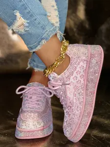 Women's New Rhinestone Thick Sole Dad Shoes, Trendy Bling Casual Sneakers for All Seasons, Stylish Streetwear in Style, Footwear