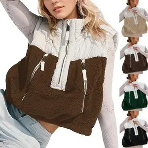 Women's wool vest, half zipper sleeveless quilted jacket, exposed navel down vest, lightweight padded jacket(Sheet)