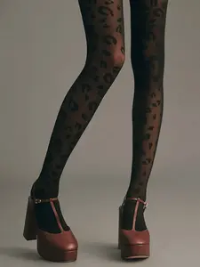 Leopard Print Stockings, Vintage Versatile, Sexy Transparent Silk Socks, 1 Pair, All Seasons, No Ca Prop 65 Re