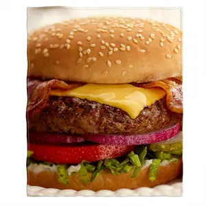 Soft Cozy Throw Blanket Food Bacon Cheese Hamburger Fuzzy Couch/Bed Blanket for Adult/Youth (Home/Travel/Camping Applicable) Home Bedroom Decor