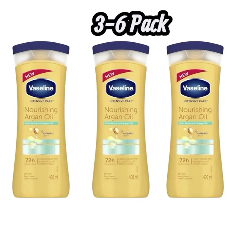 Vaseline Nourishing Argan Oil Body Lotion Multi-Pack (3 x 400 ml) - Hydrating Moisturizing Body Care, Sensitive-Friendly, Smooth Result for All Skin Types