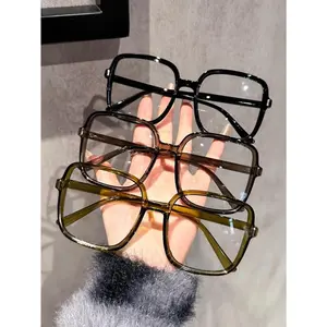 3/4 PCS Oversized Square Anti Blue Light  Women Men Computer Eyewear Daily Wear Photo Shoot Fashionable Clear Lens Accessories trendy casual stylish  vision correction uv400 rave lightweight frame sun  performance unisex vintage for ok glass round frame
